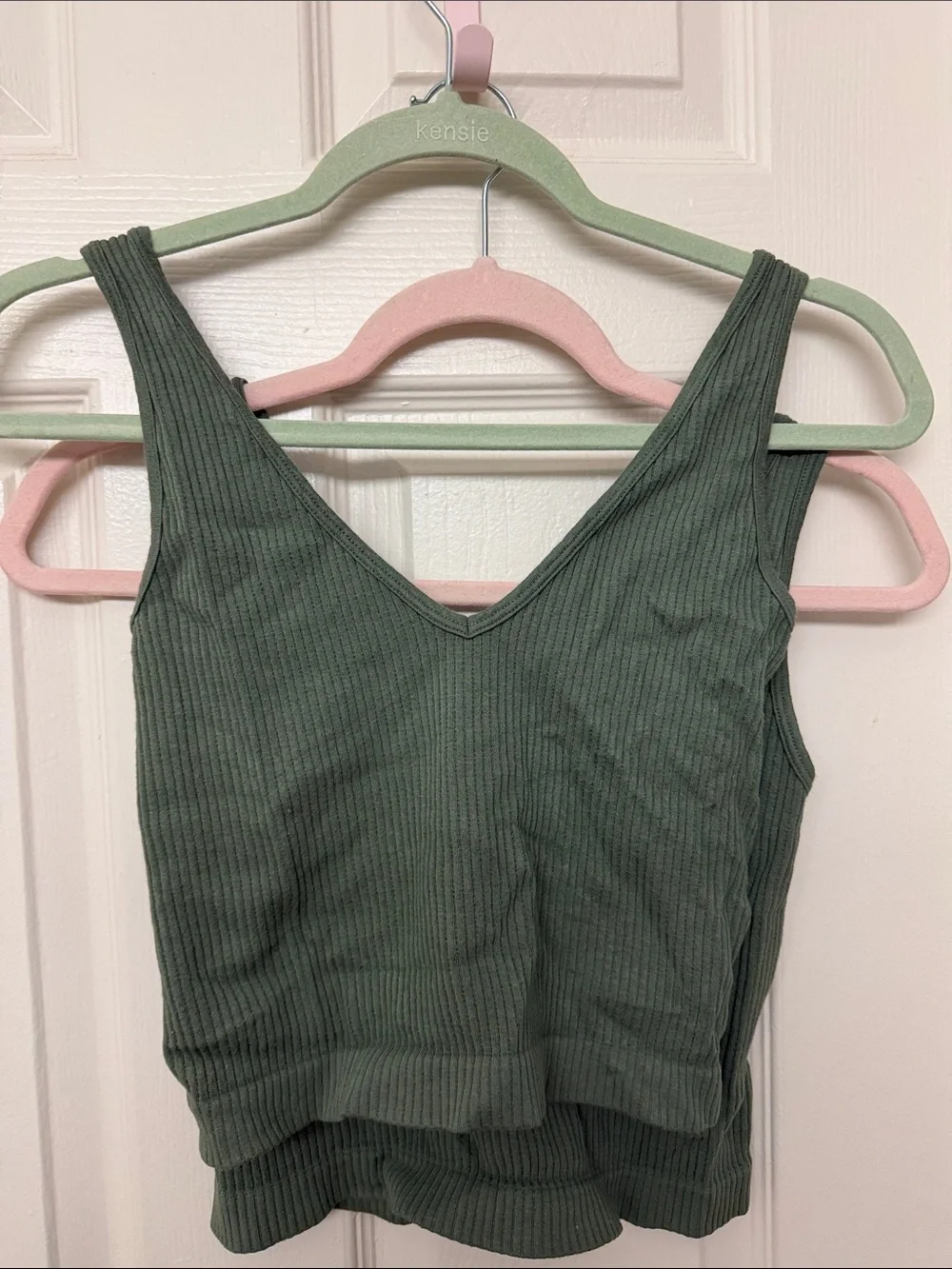 Free people Ribbed V-Neck Tank Top in Olive Green